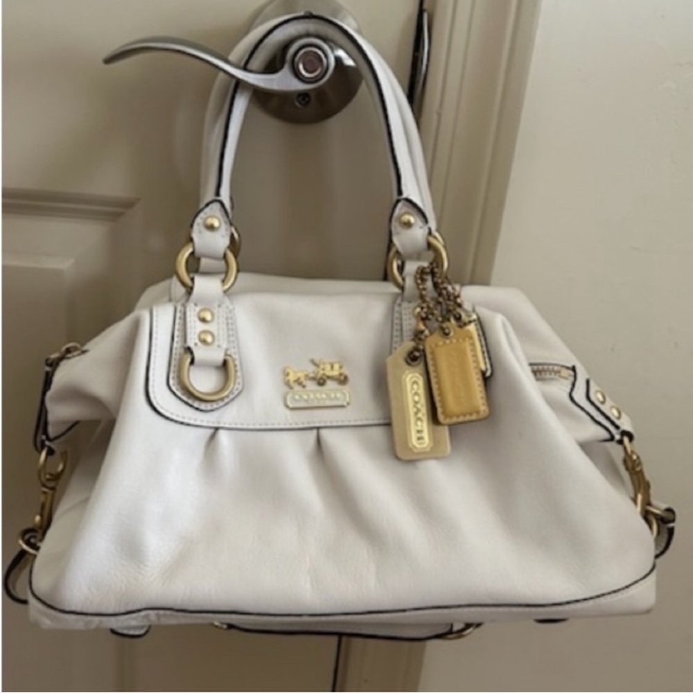 Coach White Leather Satchel with Gold Hardware